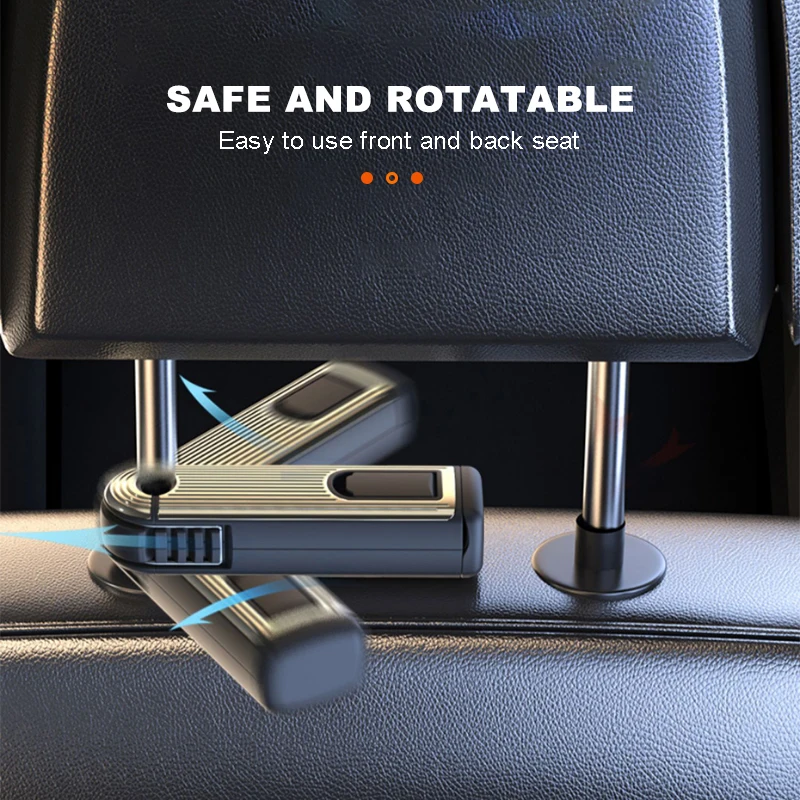 Car Headrest Hook with Foldable Phone Holder Silicone Buffer