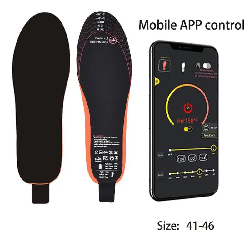 Electric Heated Insoles APP Control Warm Insoles With 3 Temp Settings 3000mAh Heating Pad Heating Cuttable USB Insole For Hiking