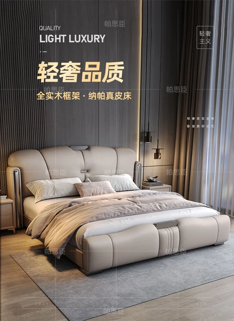 Vera Pelle Schienale Letto Reclinabile Letto Capitonnè Contenitore