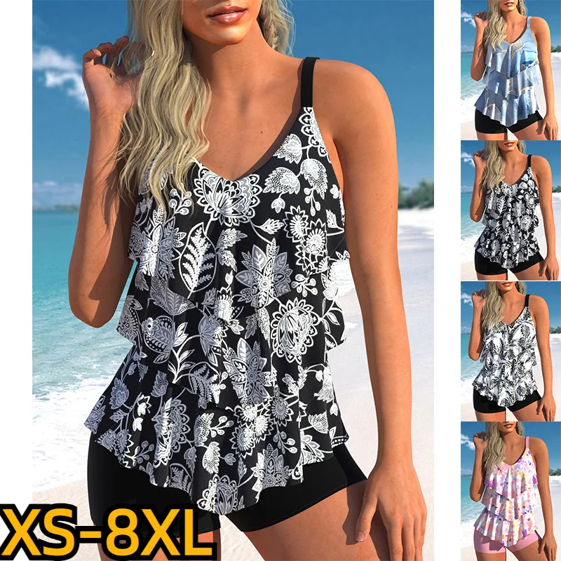 

2023 New Fashion Print Beachwear Women's Swimwear Female Fashion Swimwear Summer High Waist Sexy Monokini Two Piece Tankini