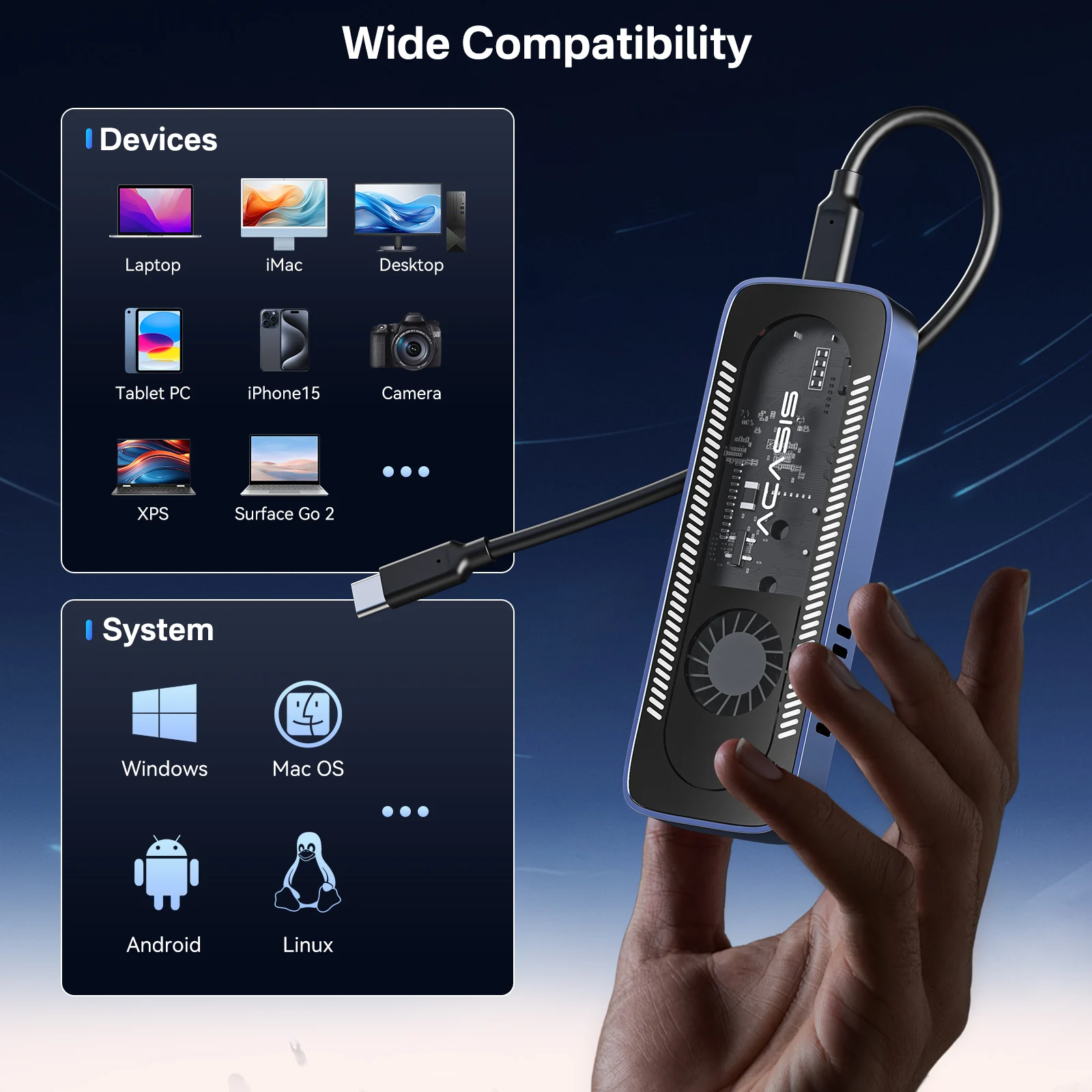 ACASIS Compact USB-C 10Gbps NVME SSD Enclosure with Built-In Fan