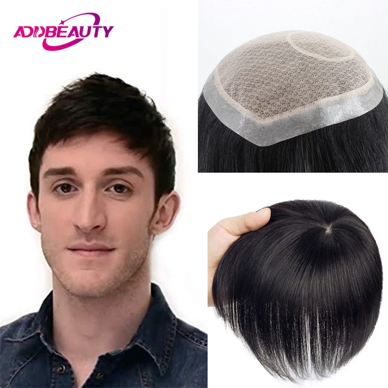 Silk Base Men's Capillary Prosthesis Swiss Lace PU Base Man Toupee 100% Remy Human Hair Wigs Straight Hair System Natural Hair 3