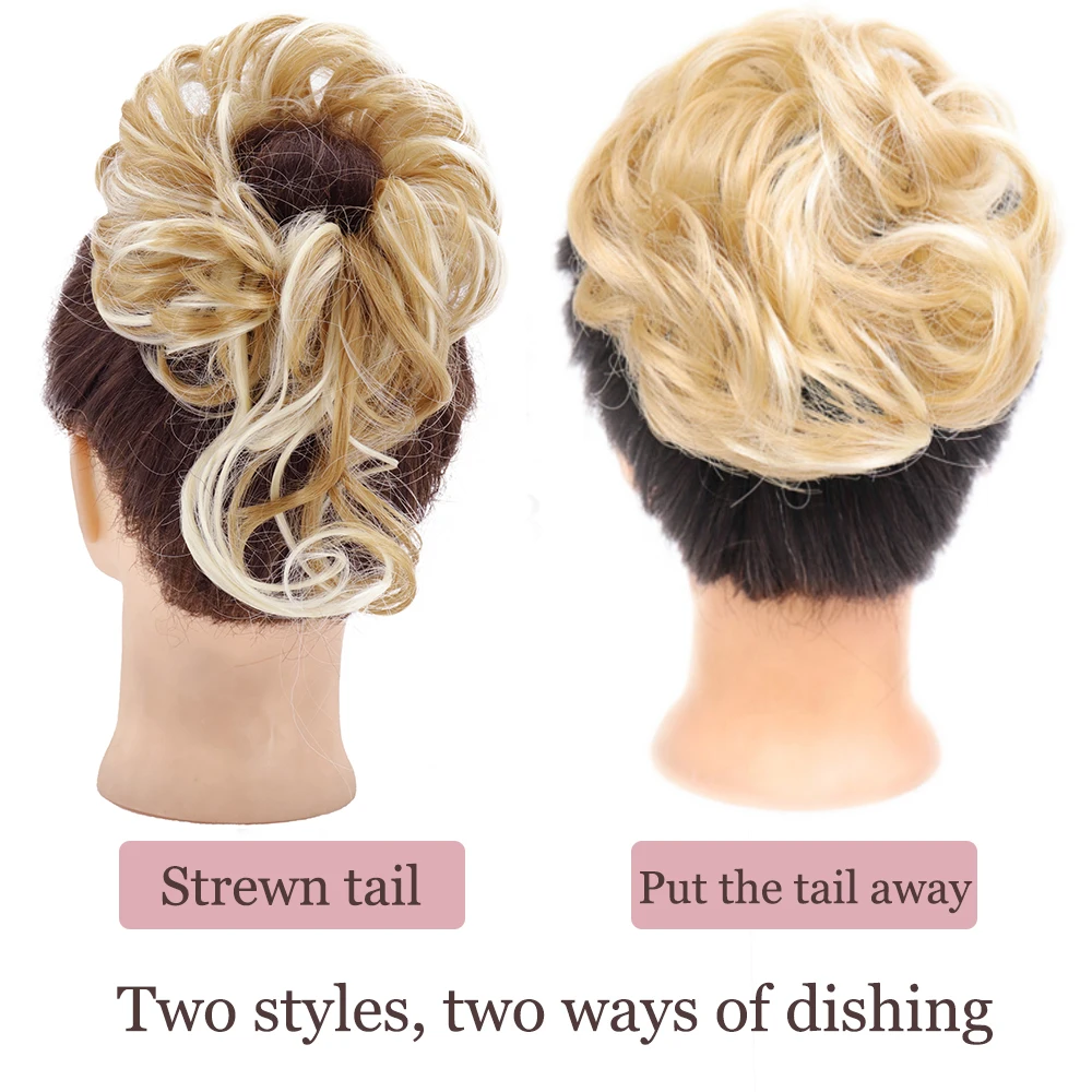 MERISIHAIR Synthetic Girls Curly Scrunchie Chignon With Rubber Band Brown Gray Hair Ring Wrap On Messy Bun Ponytails