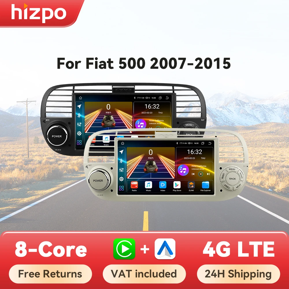 Hizpo 7 Zoll 8 Core Autoradio Stereo für FIAT 500 2007-2015 GPS 2din Autoradio CarPlay Android 13 Auto Navigation Head Unit Wifi