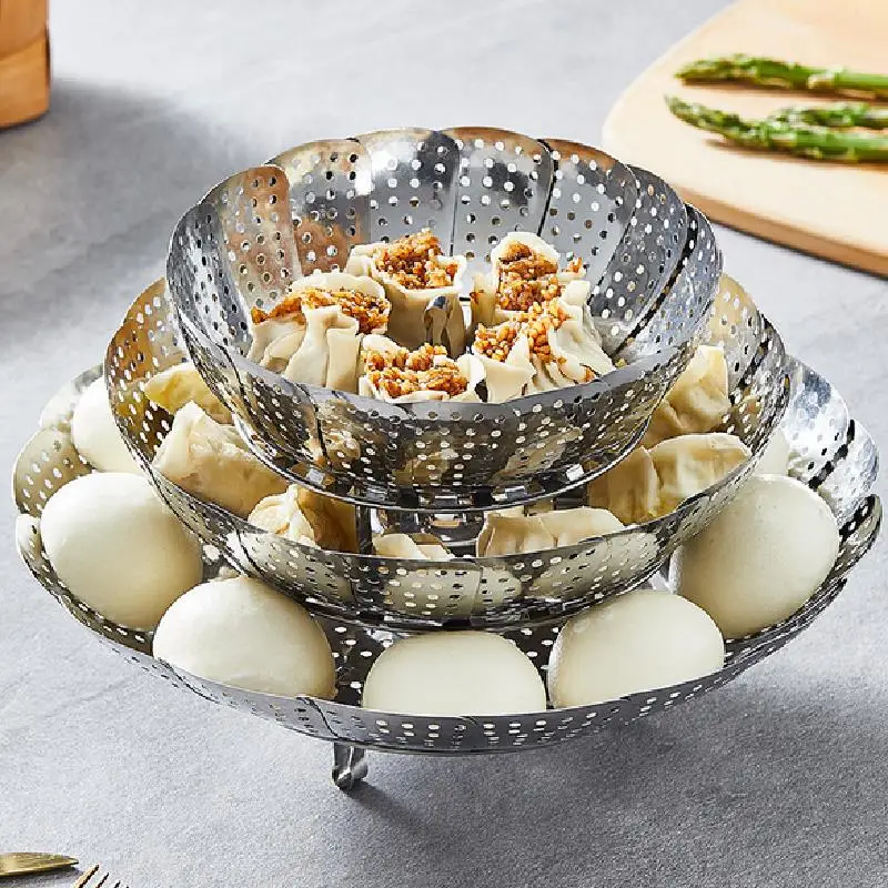 Folding Stainless Food Steamer Vegetable Fruit Food Basket Mesh Steamer Rack Cookware Utensils For Cooking Steam Dia.21/26/28cm 1
