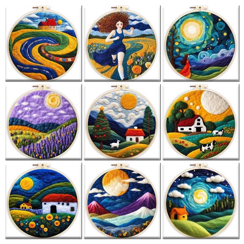 GATYZTORY Wool Needle Felting Painting House Landscape Funny Diy Felting Needles, Wool, Decorative Frame ,for Home Decor