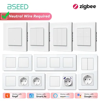 BSEED Zigbee 1/2/3Gang Tuya สวิทช์ไฟสมาร์ทคลิกปุ่ม Smart Life Alexa App Plus EU ซ็อกเก็ตพอร์ต USB C ไม่มี Zigbee 1