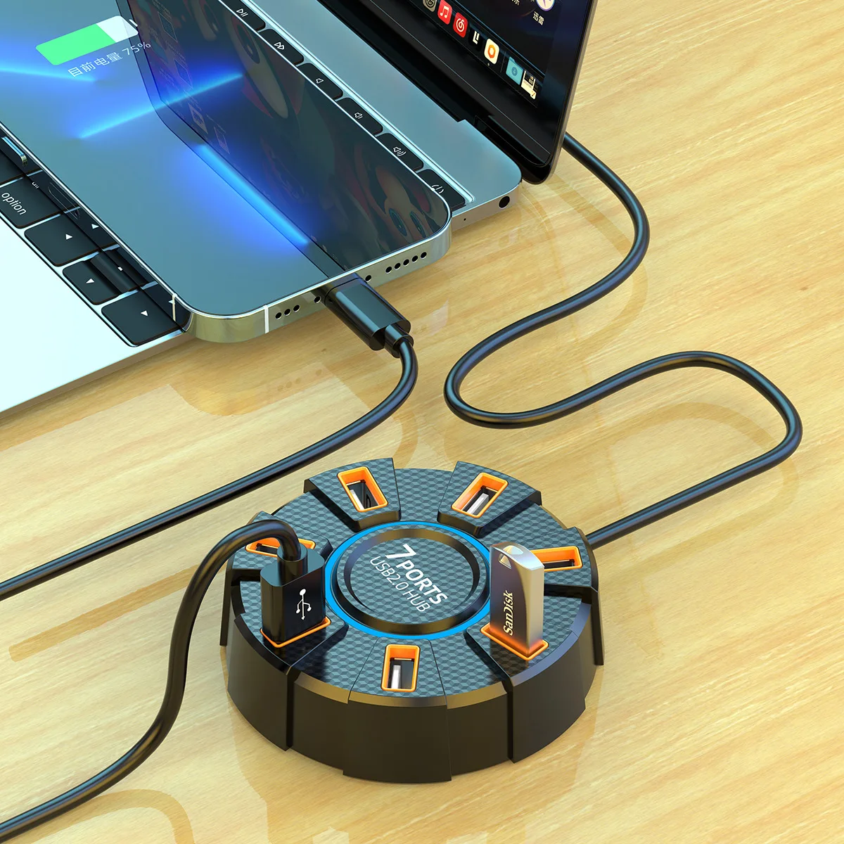 Seven Port USB Hub Docking Station with Ambient Light