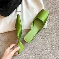 Luxury Satin Sandals Women Summer Sexy Square Head Strange Low Heel Slide Sandals Chunky Heel Elegant Design Mule Slippers Women - Image 5