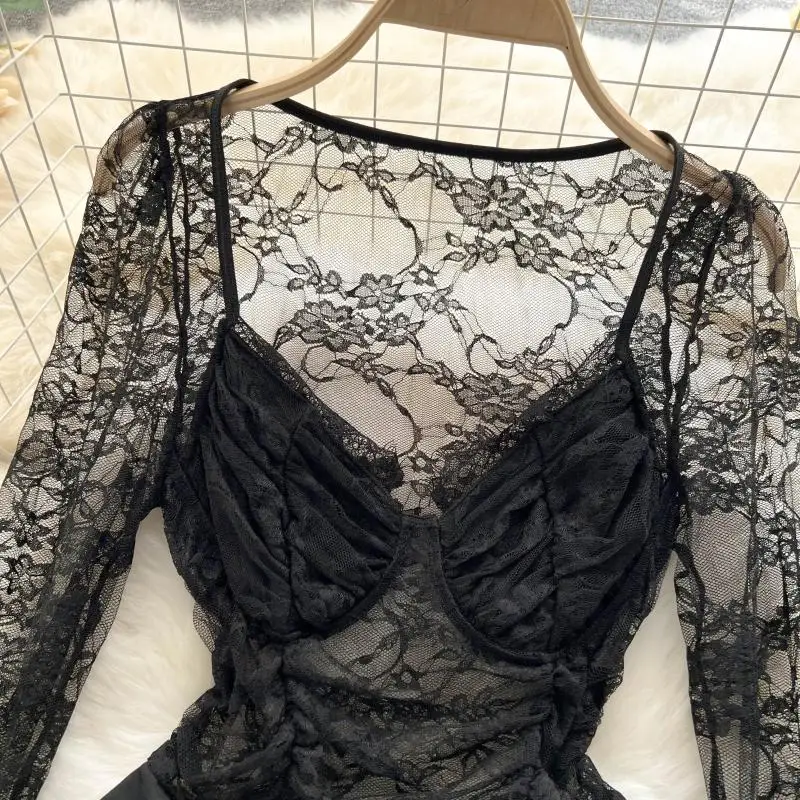CHILLGIO Sexy Spitze Bodys Frauen Langen Ärmeln Bodycon Mode Streetwear Beiläufige Dünne Strampler Chic Floral Kombination Catsuits – Detail 7