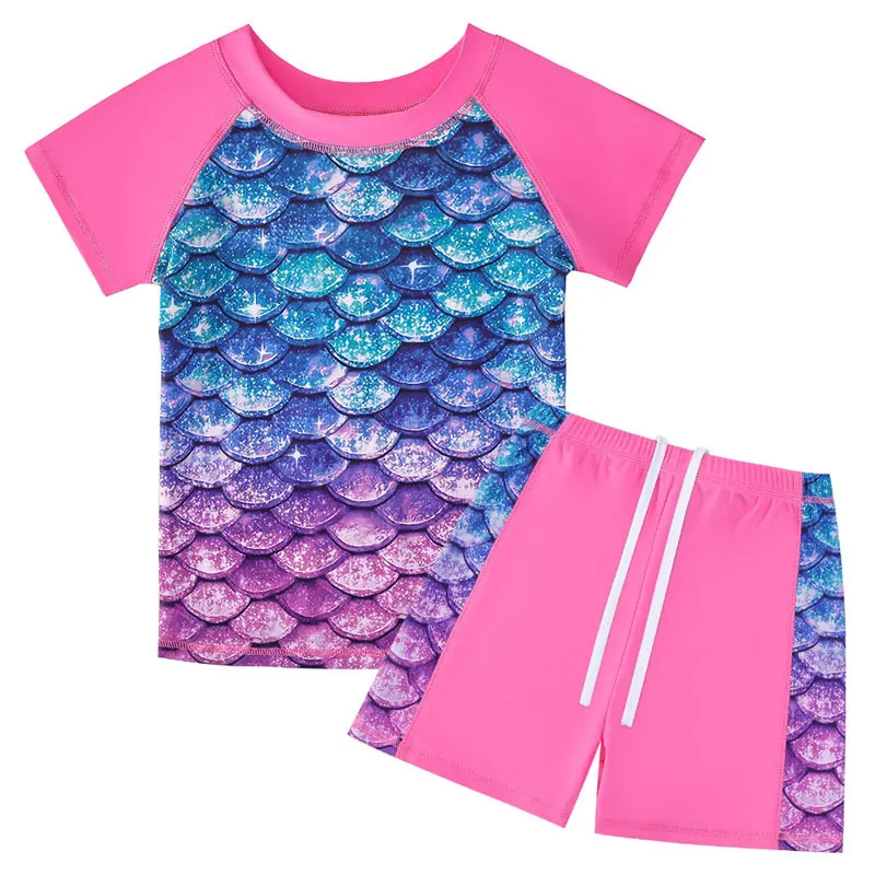 thumbnail image 1 of Traje de baño para niñas 2024 nuevo estampado de escamas de pescado de manga corta traje de baño para niños de dos piezas ropa de playa de verano para niños traje de baño para nadar, 1 of 5