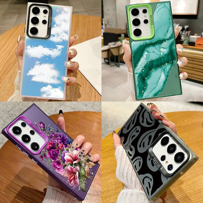 Matte TPU Phone Case with Marble Smiling Face Design - Hard Back Cover