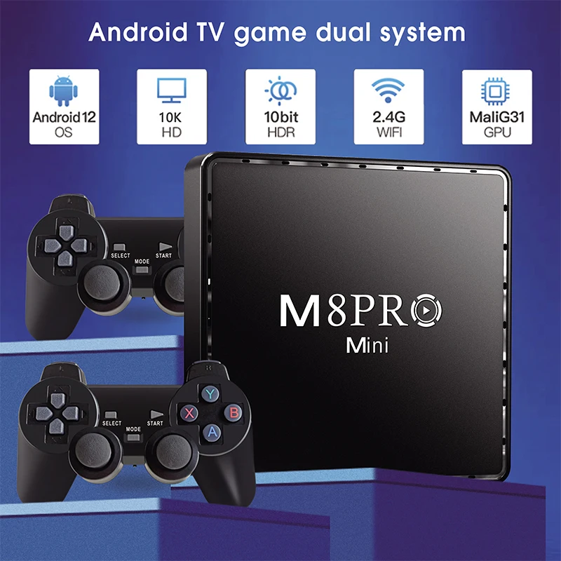 Mini TV Box M8 Pro, 4K, HD, 10000 juegos Retro, H313, Android 12, WiFi, consola de videojuegos, sistema Dual, reproductor multimedia con Joystick