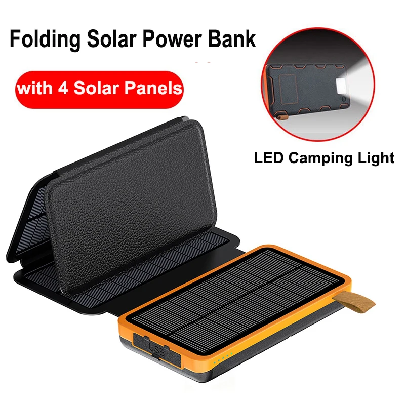 Folding Solar Power Bank With 4 Panels Fast External Charger_voghion.com