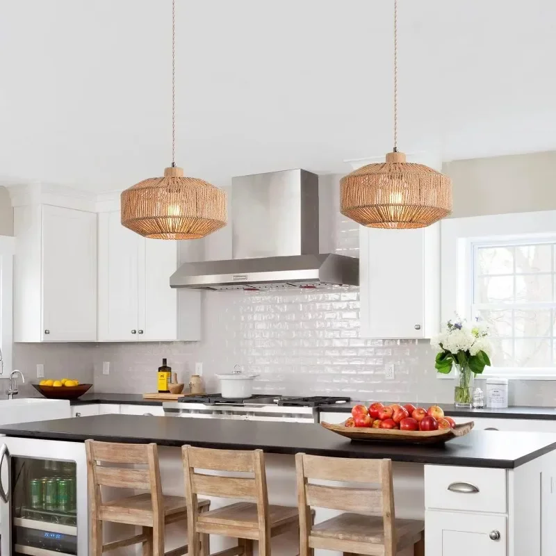 Popular Woven Plug in Pendant Light with Handmade Hemp Rope Shade Dimmable Switch Natural Basket Hanging Lamp Eco Friendly Lamp