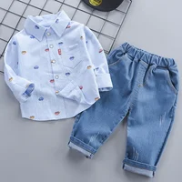 1-4 Years Spring Autumn Handsome Boys Clothing Set Full Sleeve Little Car Pattern Shirt+Jeans 2Pcs Suit For Kids Children Outfit