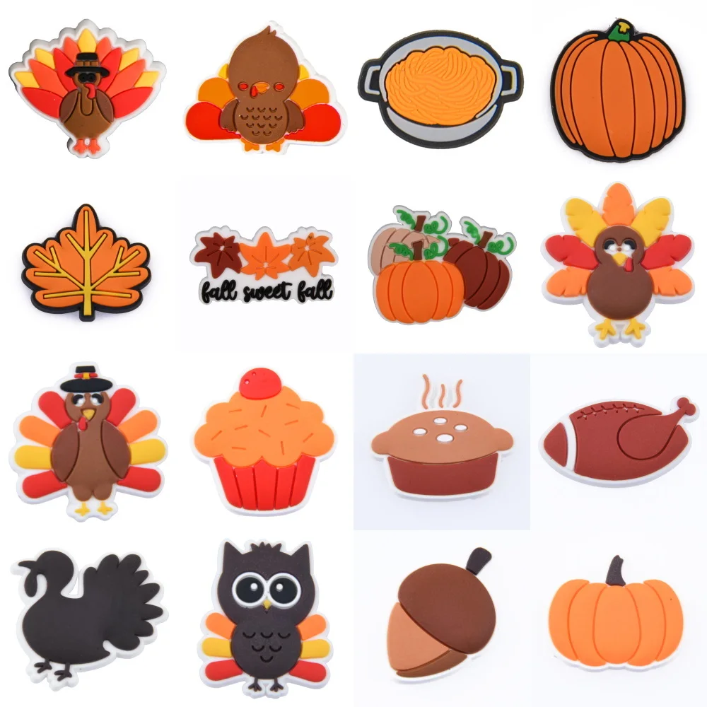 

Thanksgiving Day Shoe Decoration Charms Chocolate Pie Shoe Charms Fried Chicken Bracelet Accessories For Birthday Presents