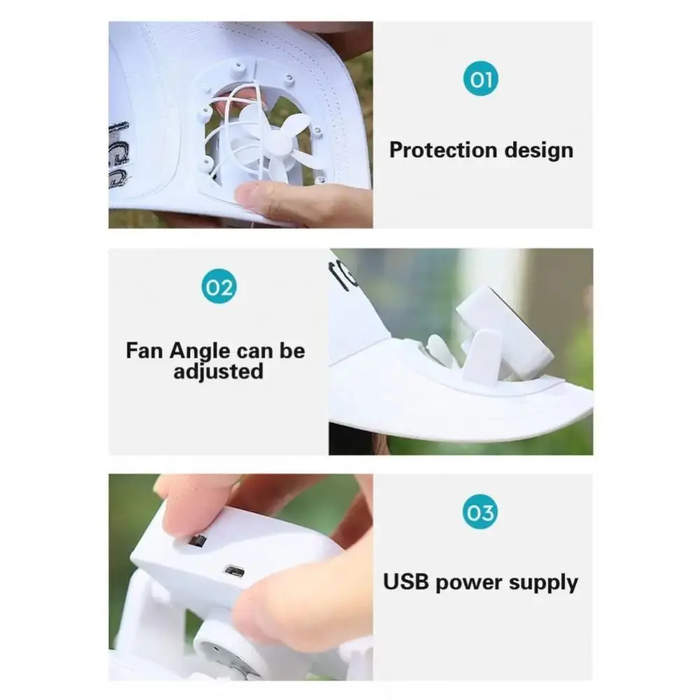 Fan Sunhat Strong Wind Cooling Sunshade Long Brim Sun Protection Detachable Fan USB Or Solar Charging Men Fan Cap Headwear 6