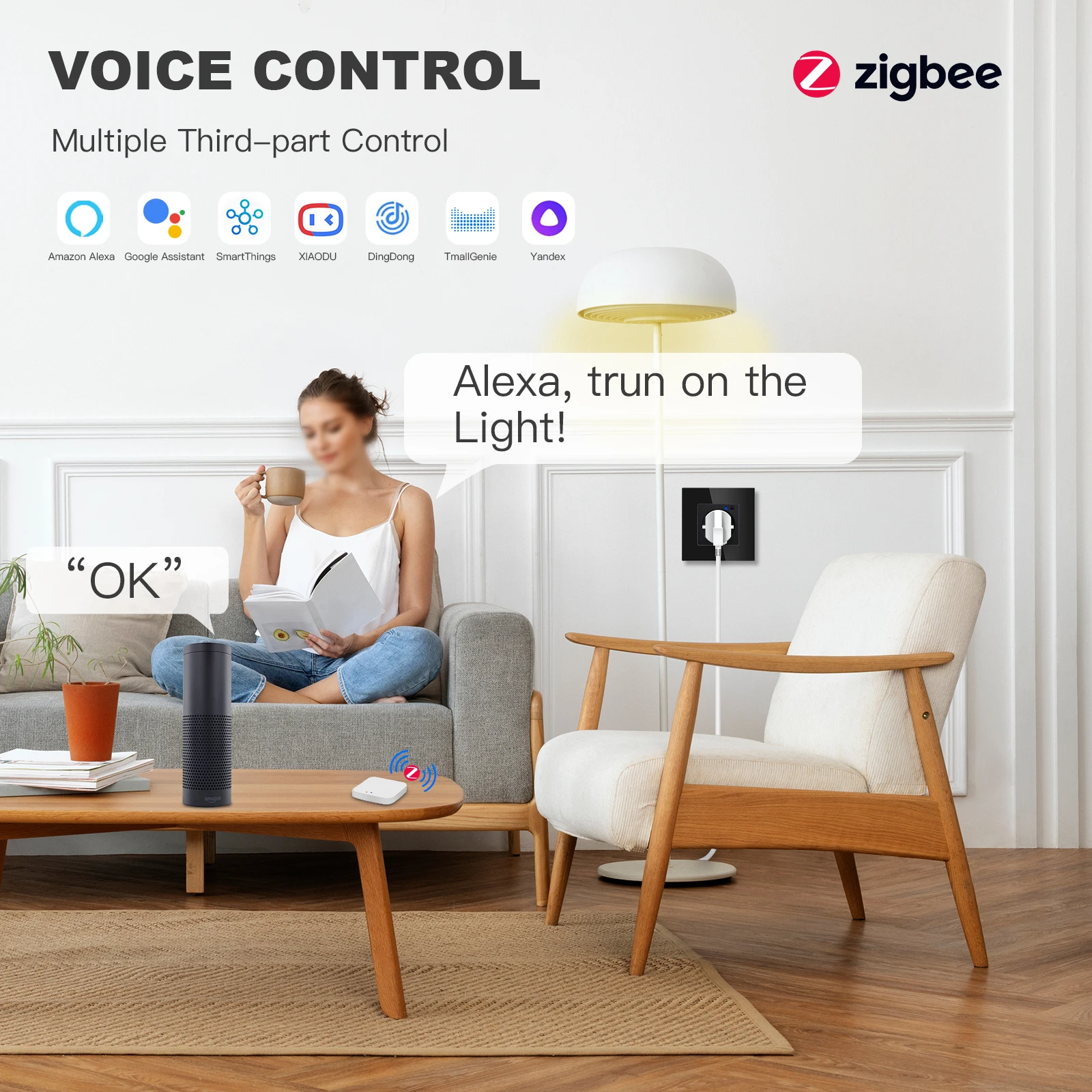 Bseed Zigbee Energy Monitor Wall Socket PC Plastic Frame Double Smart Outlets Triple Plugs Tuya Google Home Smart Life Control 5