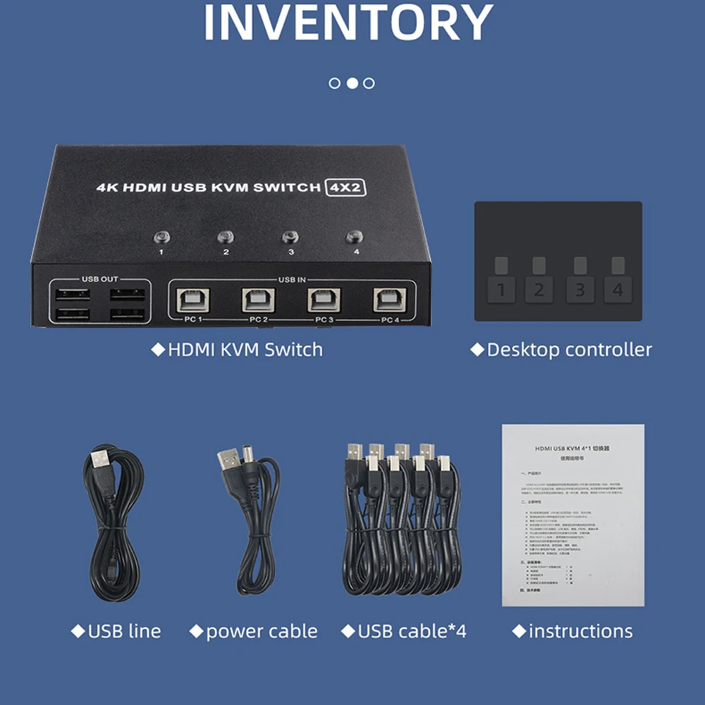   HDMI KVM ġ 4 Ʈ USB HDMI KVM ġ 4K 60Hz KVM HDMI 2.0 ġ ó, PC  콺 Ű 