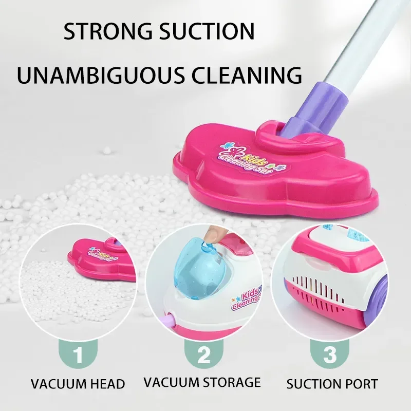 Children Pretend Play Toys Housekeeping Tools Set Simulation Furniture Vacuum Cleaner Charging Housework Dust Catcher Girls Gift 6