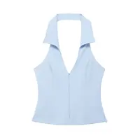 Women Summer 2 Piece Set High Waist Back Pocket Mini Skirts Shorts Sexy V-Neck Sleeveless Backless Suspender Zipper Top - Image 5
