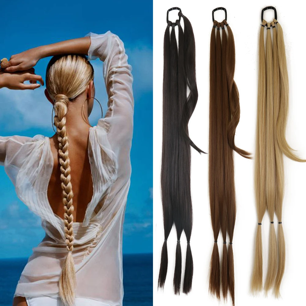 Diy Paardenstaart Extensions Synthetische Boksen Vlechten Paardenstaart Haar Touw Voor Vrouwen Hoge Temperatuur Vezel Zwart Bruin Paardenstaart