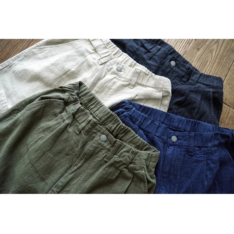 Sauce Zhan Men Pants Linen Pants Men Summer Breathable Casual Pants Ankle-length Loose Fit Taper Leg 3
