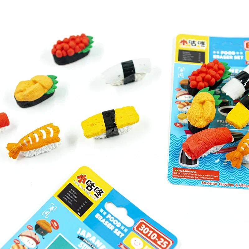 6 Pcs/Lot Kawaii Sushi Eraser Rubber Eraser Primary Student Prizes Promotional Gift Stationery Erasers for Kids