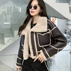 Women Real Shearling Lamb Fur Jackets Winter Double Face Coats Lady Crop Jacket Thick Warm Genuine Leather S3659