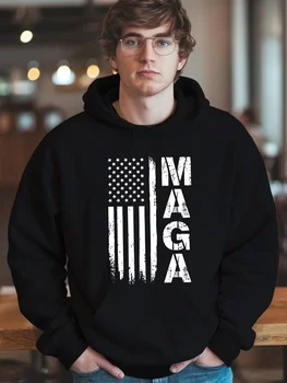 MAGA Pullover Hoodie - Split Design Flag and MAGA Lettering