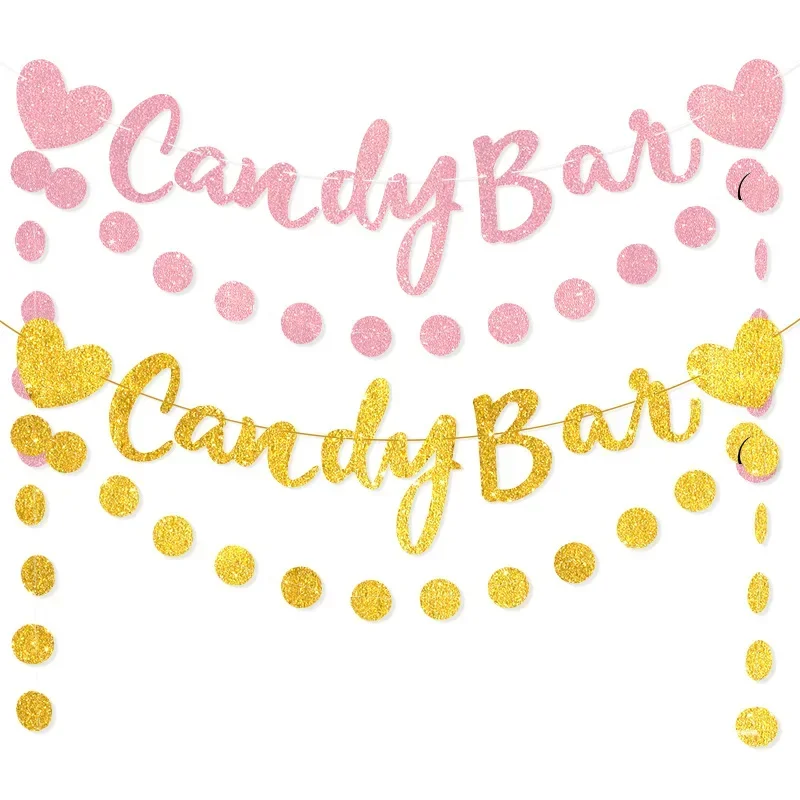 Rose Gold Love Candy Bar Sparkling Pink Flower Circle Flag Wedding Party Decoration