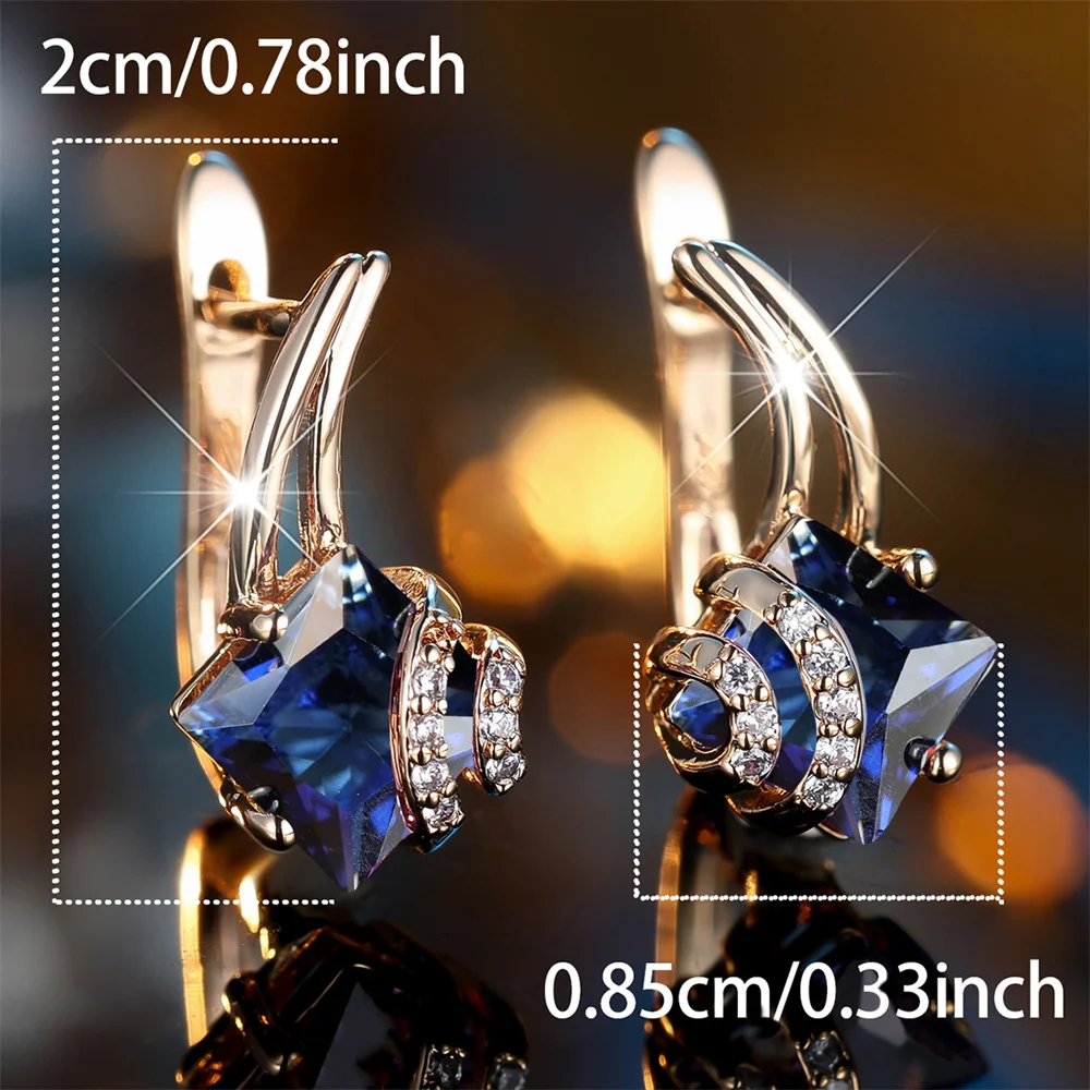 Square Stone Charm Blue Crystal Geometric Hoop Earrings For Women Vintage Gold Color Ear Buckle Wedding Jewelry Engagement Gifts