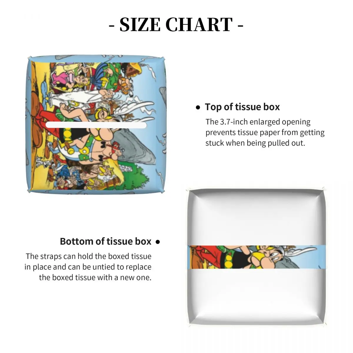 Custom Anime Asterix And Obelix Facial Tissue Box Cover Square Anime Cartoon Getafix PU Leather Tissue Box Holder for Car Office 4