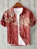 3D Printing Hawaiian Style Short Sleeve Shirt, Japanese Art Linen, Comfortable Loose Casual Flip Collar Shirt, Plum Blossom 1