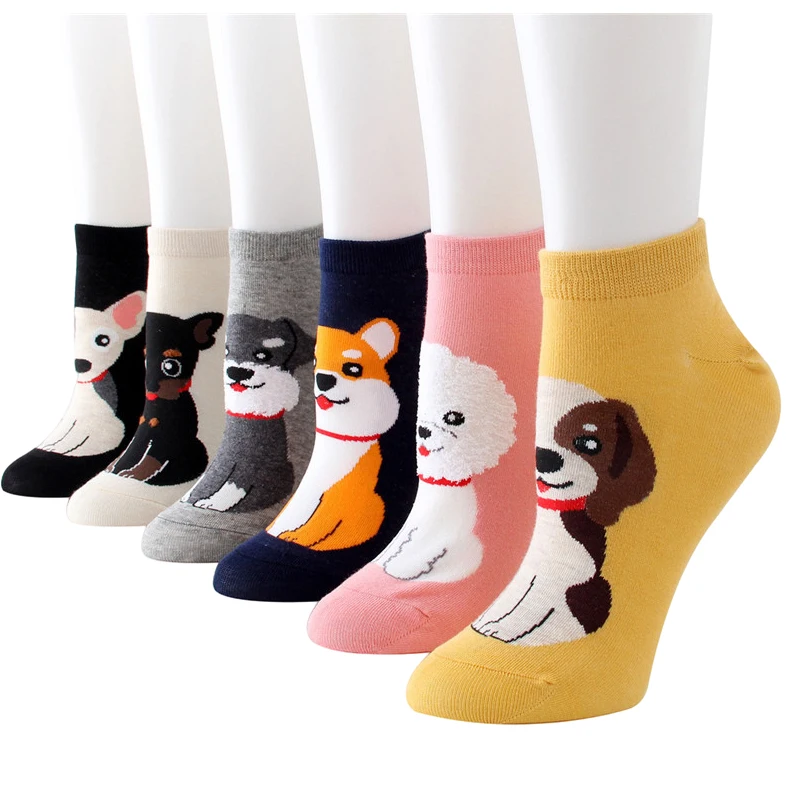 

Wholesale 50Pairs Women Animal Low Sock Spring Summer Female Ladies Colorful Pug Border Collie Patterned Cotton Short Sock