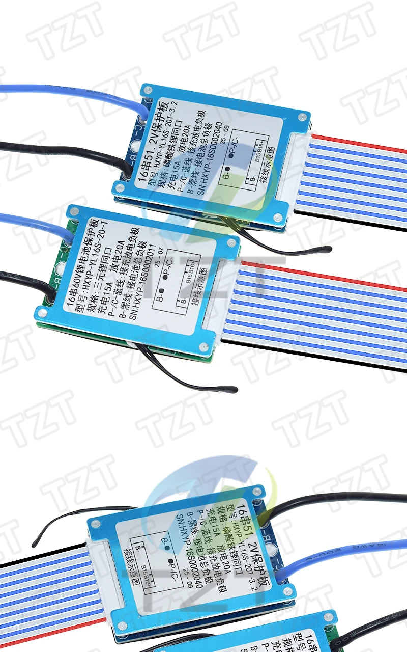 TZT BMS 16S 51,2V / 60V 20A Lifepo4/Lmo Ternary Li-Ionen-Lithium 18650 Batterie-Ladeschutzplatine mit Temperaturkontrolle – Detail 4