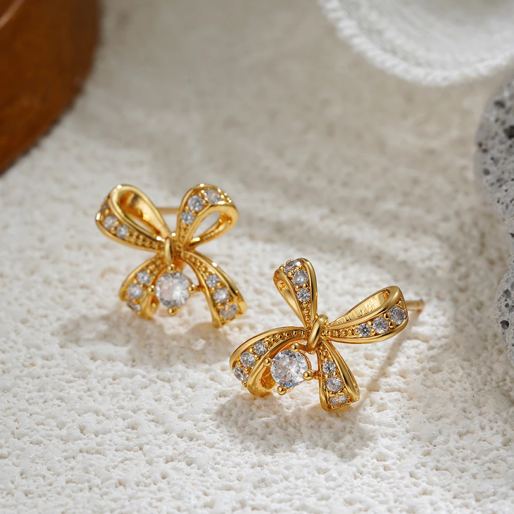 Thick PVD Love Heart Pendant Drop Earrings 18K Gold Plated Bow Knot Non Tarnish Earring Summer Popular Daily Jewelry Gift Bijoux