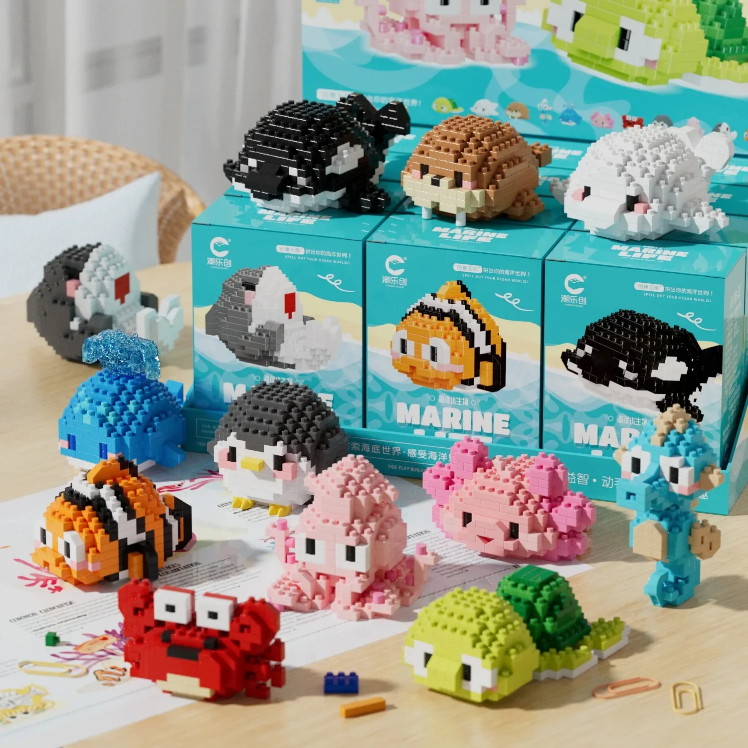 Marine Organism Micro Building Blocks Sea Turtle Killer Whale Beluga Walrus Penguin Mini Brick Figure Toys For Christmas Gift 2