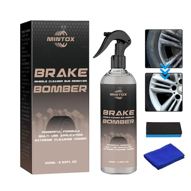 

100ml Brake Bomber Cleaner Spray Agent Car Stain Remover with Sponge and Wipe Effective Dust Remover Cleaning Wheels Tires Alloy