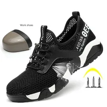 New men Steel Toe Work Safety Shoes Lightweight Breathable Reflective Casual Sneaker Prevent piercing Women Protective boots