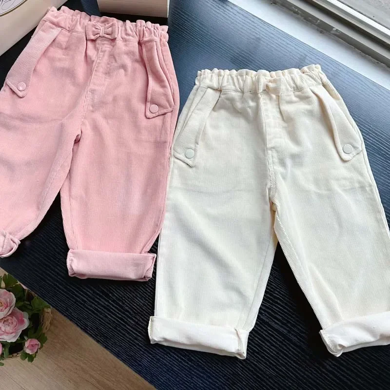 

Pre-sale (Ship in Late March) 2024 BP Spring Baby Girl Pants Cherry Pocket Corduroy Pants Cute Girls Bow Pants Kids Clothes