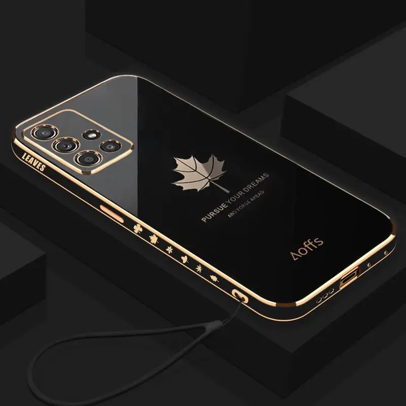thumbnail image 1 of A 51 71 31 Luxury Maple Leaf Lanyard Case For Samsung Galaxy A51 A71 4g A31 A04 A14 A34 A54 5g Plating Silicone Cover A04s A03s, 1 of 4