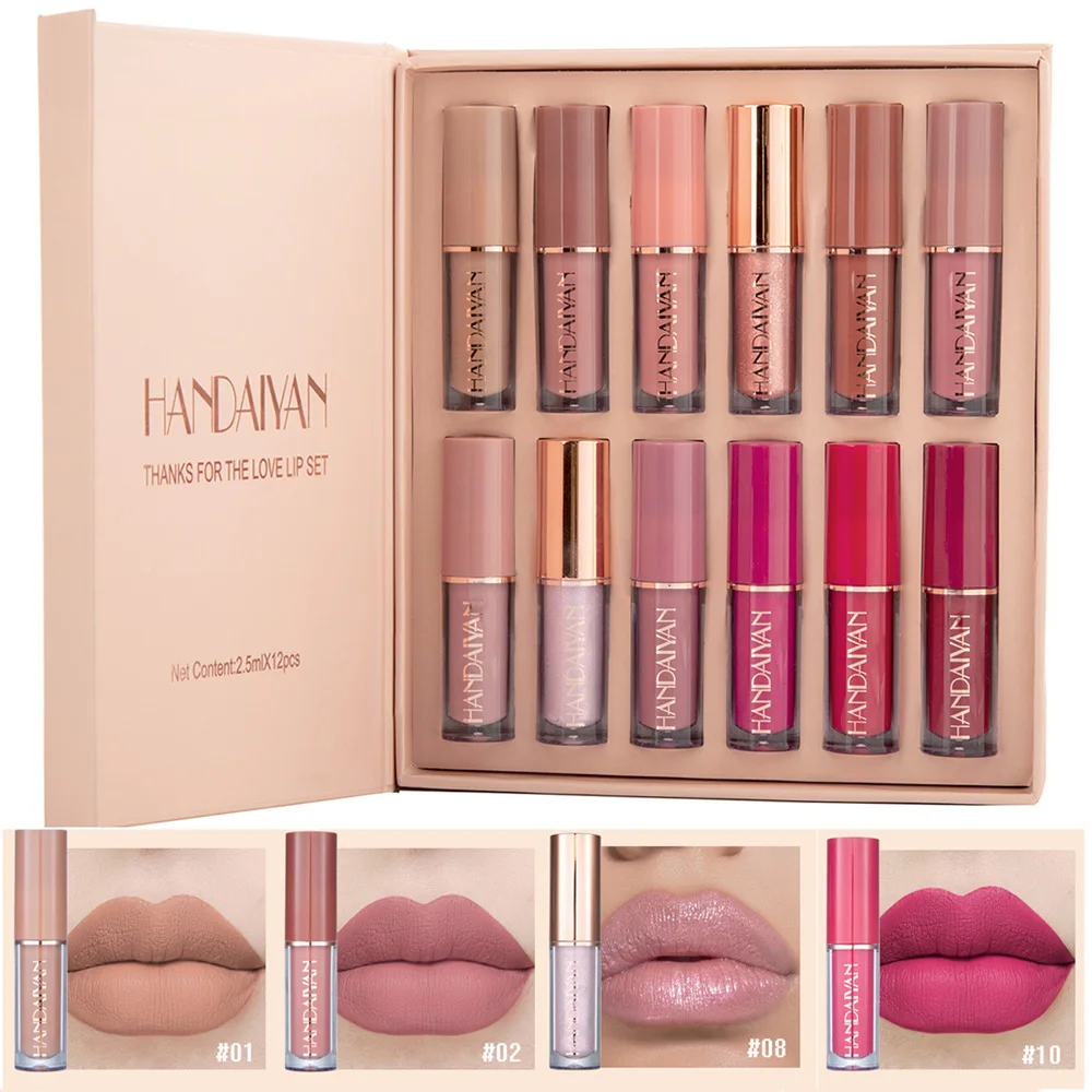 

Matte Liquid Lipstick High Shine Transparent Clear Lip Gloss 12Pcs/Box Makeup Set Waterproof Long-Lasting Lipgloss Cosmetics