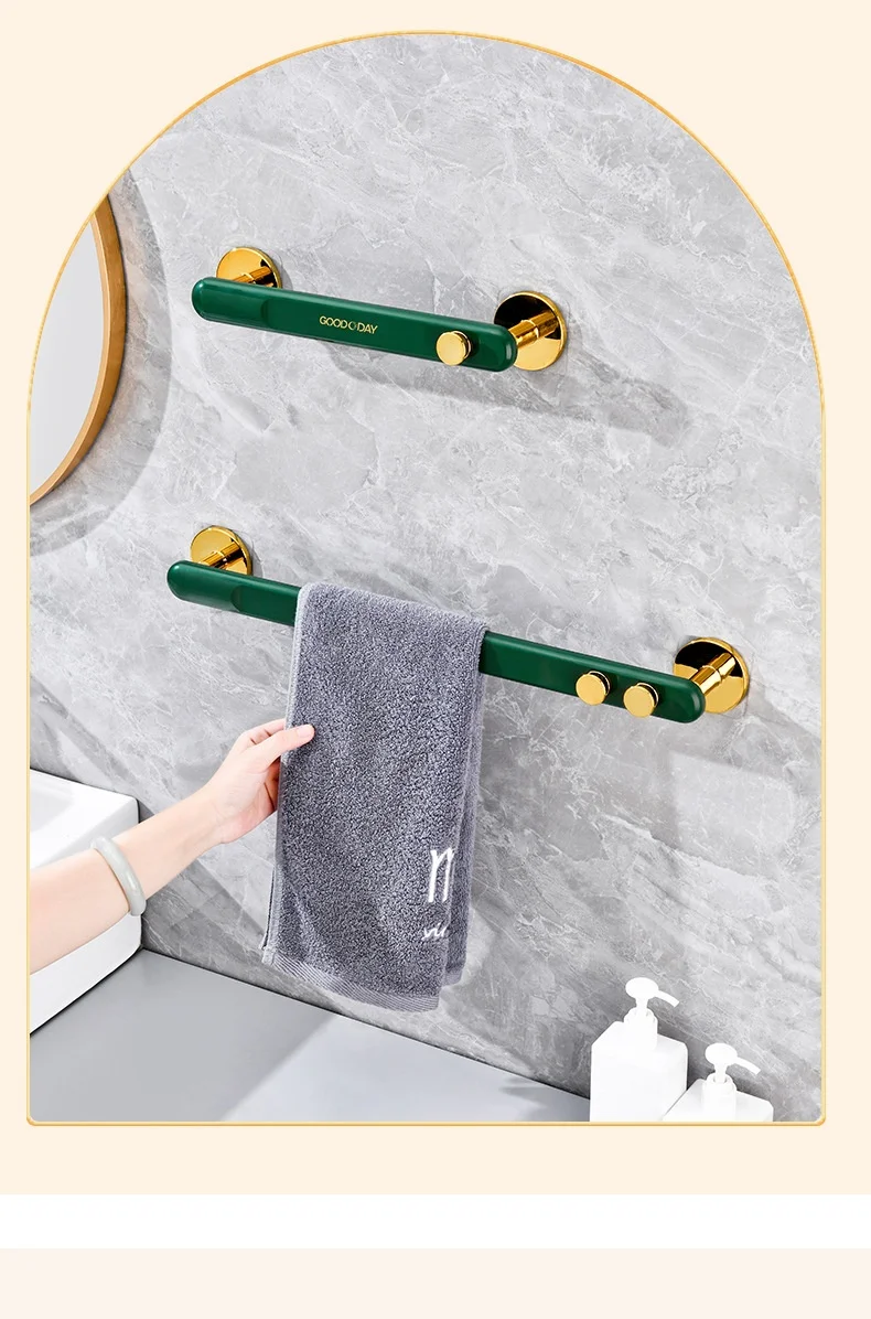 Description Picture 4 of item2PCSPunch-Free Light Luxury Towel Rack Bathroom Wall-Mounted Towel Rack Bathroom Household Single Pole Hanging Towel
