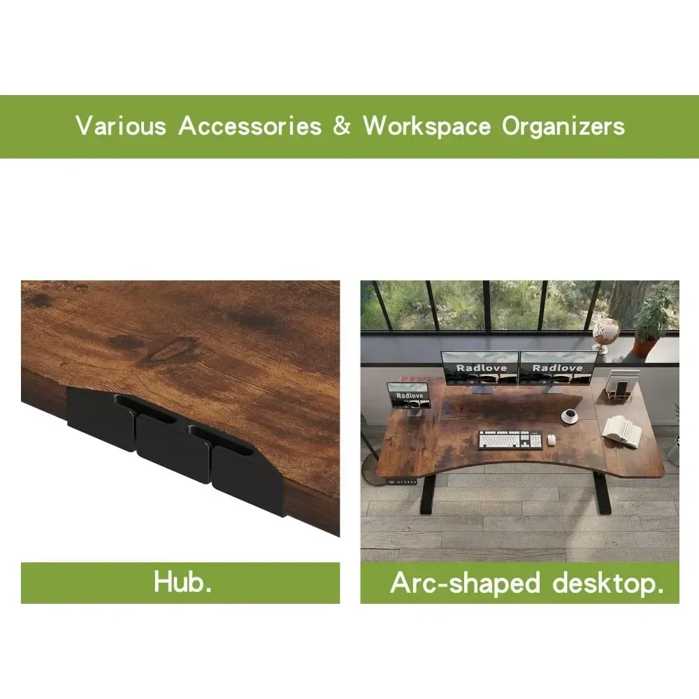 Height Adjustable 55 x 30''Electric Standing Desk with Curved Design Stand Up Table 4 Memory Keys,Computer Desk Home Office