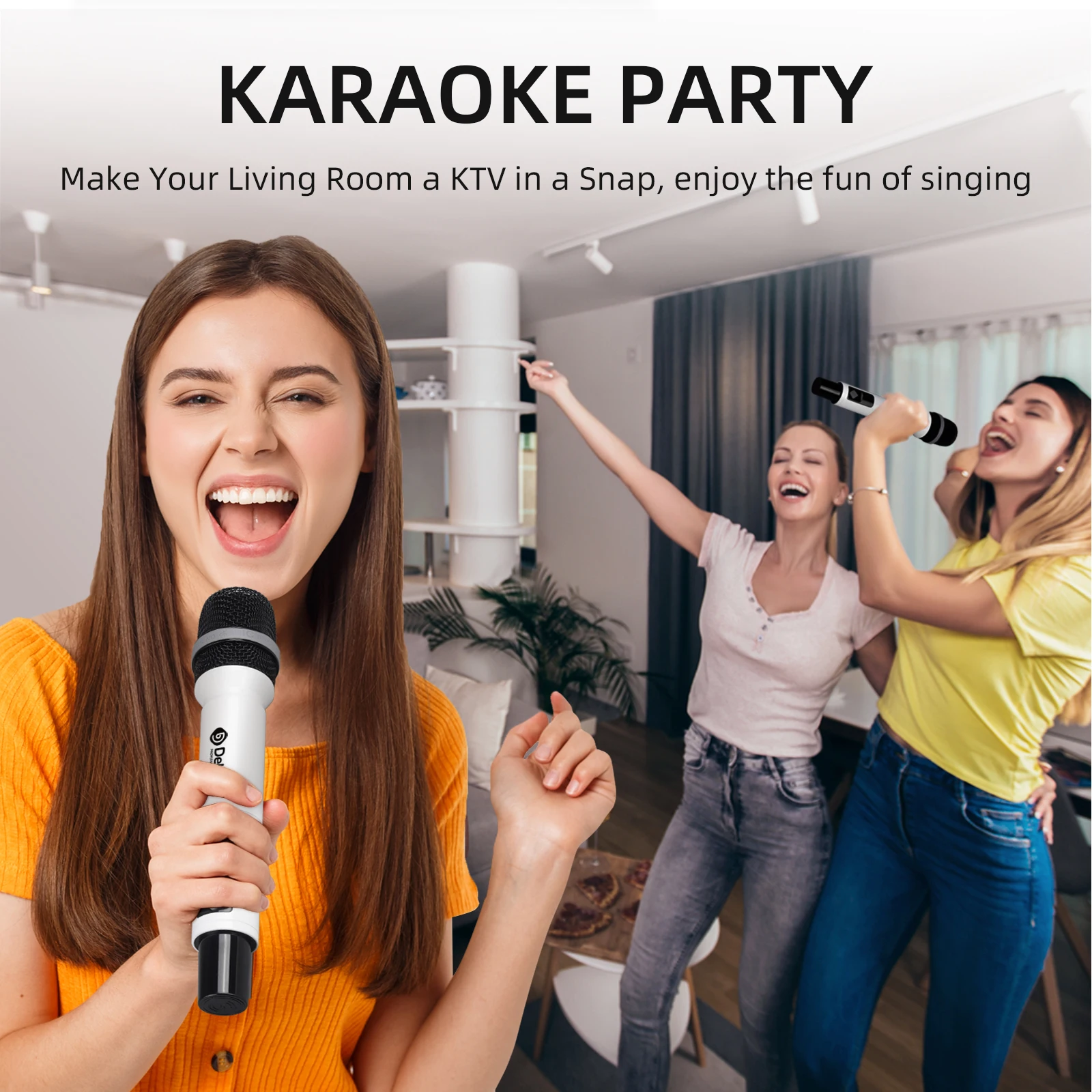 IKGE WM2W Wireless Microphone System, Handheld Microphone, 520-790MHz Rechargeable Microphone, for Karaoke, Stage Performance