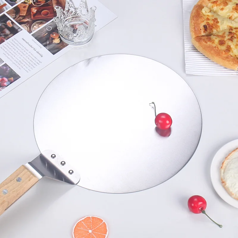 Cake Tool 10/12inch Pizza Shovel Pastry Tools Stainless Steel Wooden Handle Peel Round Anti-scalding Pan Bakeware Maker
