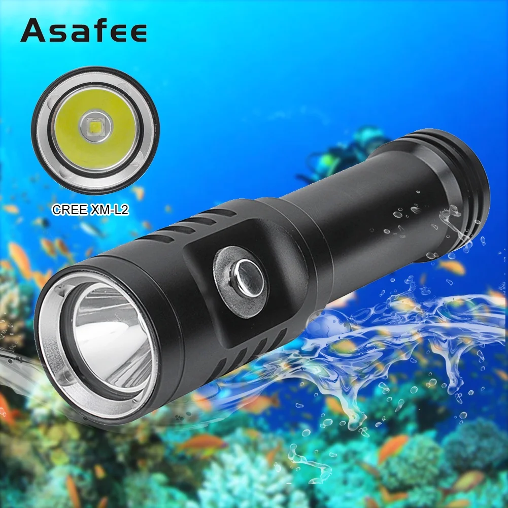 

Asafee L2 LED Diving Flashlight Underwater 100m Scuba Light 18650 Battery Dive Fishing Torch