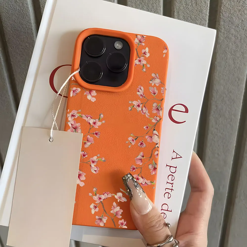 Pink Cherry Blossom Lychee Soft Phone Case Cover